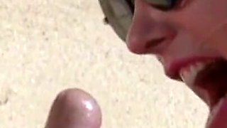 Threesome - Young Skinny Blondie Slut Fucks Her Stepdad's Friends on the Beach