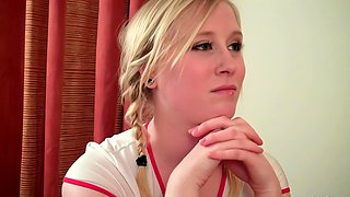 Willing and cute nurse helps bring an older patient off