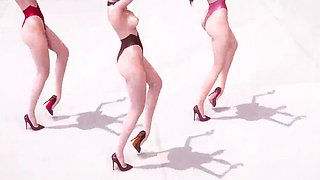 Steamy 3d-animated anime teens from Evangelion strip dance in trio