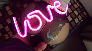 Big Ass Babe in Pantyhose Sucks Cock and Fucks by the Light of Pink Lamp LOVE - Amateur Couple Romantic Home Sex POV