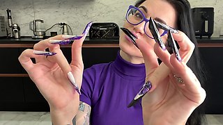 Finger Snapping and Sucking Fingers with Long Nails, Glasses and Face, New Shape and New Length