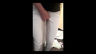 Desperate Pee in White Jeans and Highheels and Rubbing My Wet Clit