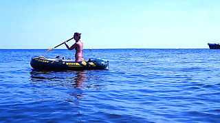 On boat in water Volga-river
