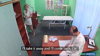 Naughty doctor bangs his hot blonde nurse on his office table