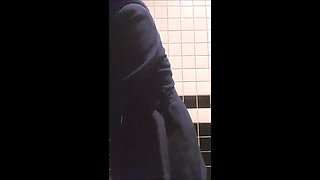 Sexy and beautiful woman who cums with dildo fucking and piss in the communal toilet of the cinema walks around completely naked when she is done