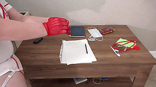 A Work Camera Watches What a Curvy Nurse Is Doing in a Medical Office. Busty MILF with a Big Ass.