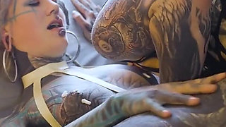 Burlesque Tattoo Beauty with Big Boobs Gives Anal Fuck with Strap-on