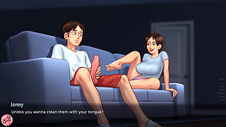 I find my sister watching porn and she masturbates me with her feet (Summertime Saga #21) - Jazziuu