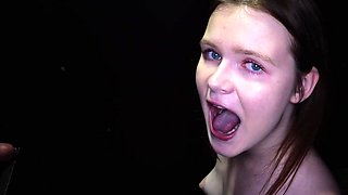 Cute brunette Ava Marina with natural tits gets fucked through a glory hole