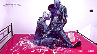 Sticky latex play T2, messy sex - Gloomy Babe