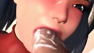 Trashy animated slut slurping penis