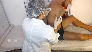 Nurse Jennifer Pimenta gets hands-on with her first patient and a big hard cock