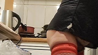 MILF with Red Stockings in the Kitchen