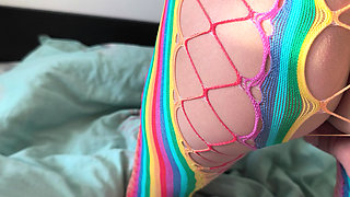 I let my stepbrother admire my body, he follows the outline of my virgin pussy and masturbates it