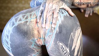 Tattooed TEEN testing FUCK MACHINE with her ANAL