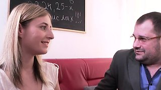 Natural college girl gets seduced and drilled by older tutor