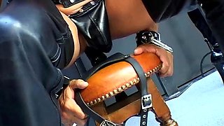 A pair of CFNM femdom busty brunettes sucking cock