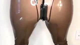 Latex slut solo anal masturbation