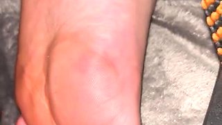 Kinky guy rubbing cock on sleeping wife's smooth soles