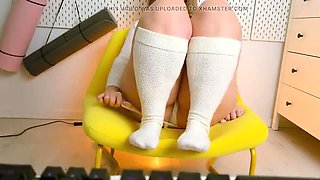 Hot MILF Mrs Wetslavs Fingers Her Wet Pussy in Long Woolen Socks