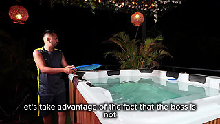 I End up Fucking the Technician Who Has a Hard Cock After Seeing Beautiful Latina Masturbating in the Jacuzzi