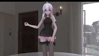[mmd] 弱音chocolate Cream Black Stockings; Dress; Butt Plug; Anal Beads; Erotic Tattoos