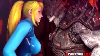 Big boobs blonde Samus gets fucked by alien dicks