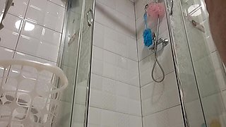 MILF Cleaning the Shower Without Panties