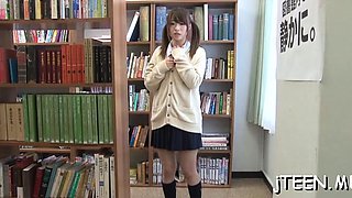 Hot japanese schoolgirl gets her hairy twat toyed