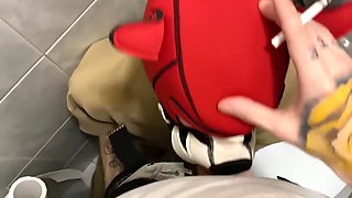 Verified Amateurs In Young Guy Sucks His Friends Big Dick In A Public Toilet