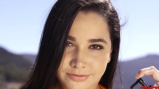 Brunette beauty gets a big cock in her mouth and vagina.