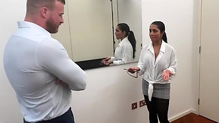 Curvy girl lets her boss creampie her in his office