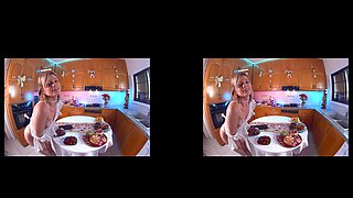 Blonde Babe Eating And Stripping In Kitchen