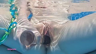 Petite American Babe Destination Kat Plays with Dildo Underwater - Creamy Pussy & Sex Toy Fun