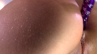 Peeing blonde fetish babe uses toy in her tight pussy