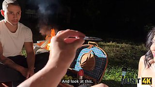 HUNT4K. Hot Czech teen Chloe Heart jumped on a huge hunters cock outdoors in front of her BF
