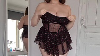 Striptease with Boob Play and Sucking Nipples