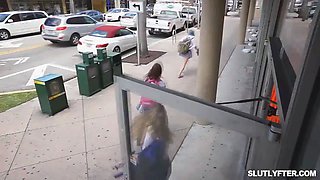 Officer mike leans suspect on the table to screw her twat from behind
