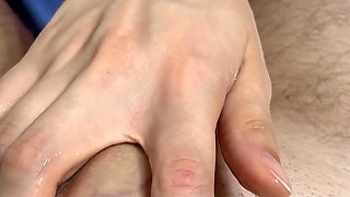 Slow Cock Massage with Footjob in Red Stockings