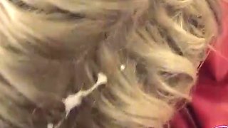 Kaz Bxxx blows big dick and gets semen on her blonde hair