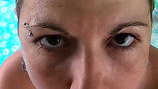 Cock sucking with cum swallow, standing on table