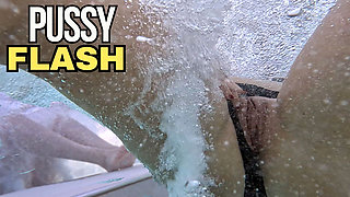 Flashing my pussy in front of a student in public swimming pool and helps me masturbate - it's very risky with people near