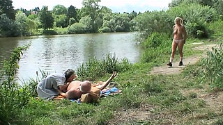 Nasty blonde teen gets off at the sight of an old couple fucking