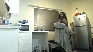 Horny Black SSBBW Masturbating and Stripteasing at the Kitchen
