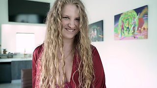 Beautiful milf with big tits in sexy lingerie gives a blowjob.
