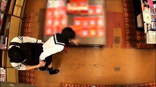 Two lovely Asian schoolgirls get fucked together in public