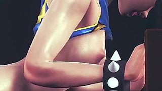 Chun Li Street Fighter 6 - Sexy Cosplay Anime Girl in Blue Latex Costume Gets Her Pussy Licked Through Tight Pants with Orgasm