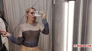 Peeking Into the Dressing Room - Hot Girl Tries on Lingerie Just for You. Big Boobs  - Mirror Selfie Dressing Room Show