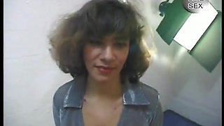 Blonde gets fucked with a huge dildo then sucks a hard cock