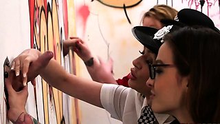 CFNM babes cockuskcing in glory hole